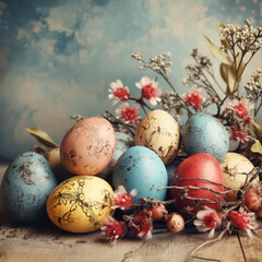 Decorative Easter Eggs Background with floral