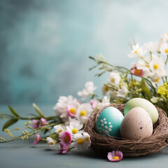 Fototapeta na wymiar Decorative Easter Eggs Background with floral