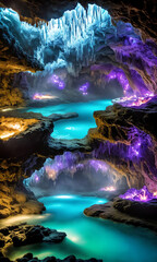 Glowing Caverns. An underground wonderland, a cavern adorned with luminescent crystals. - 756407407