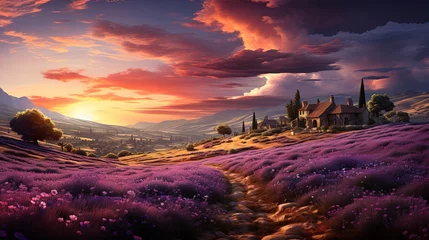 Badkamer foto achterwand Beautiful lavender field with long purple rows, Generative AI. © Анатолий Савицкий