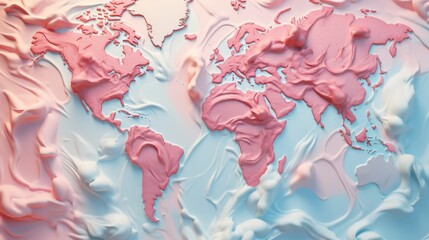 World map created out of soft pastel ice cream
