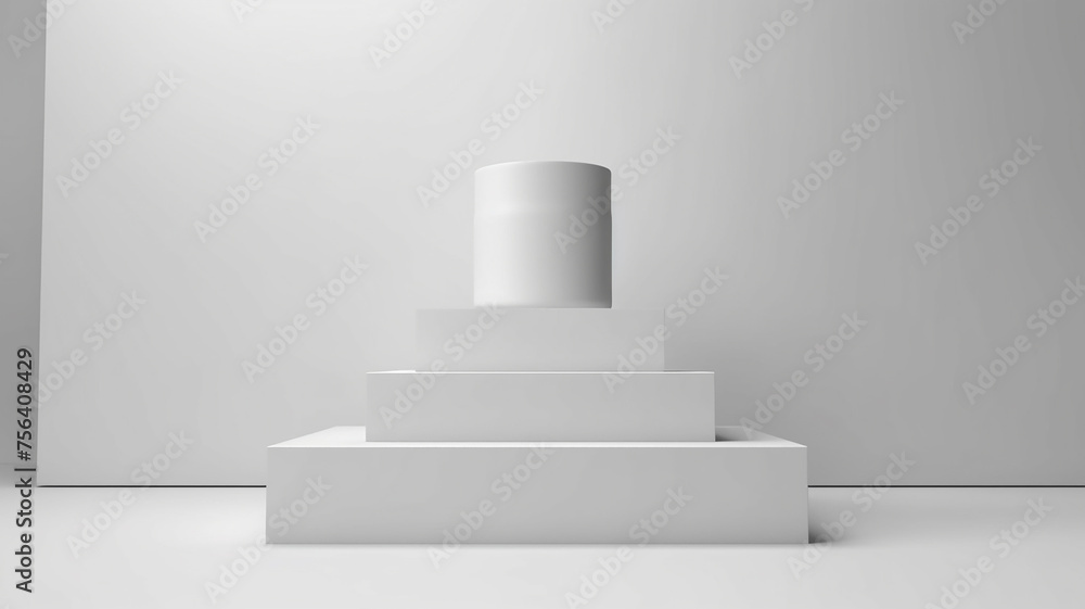 Wall mural white podium abstract empty three-dimensional platform design.