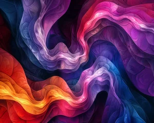 Fotobehang An abstract digital art piece featuring a mesmerizing texture with flowing waves in a gradient of vibrant colors © ChomchoeiFoto