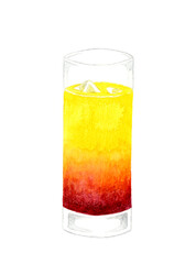 カシスオレンジ（カシオレ）　飲み物・お酒の手描き水彩イラスト素材