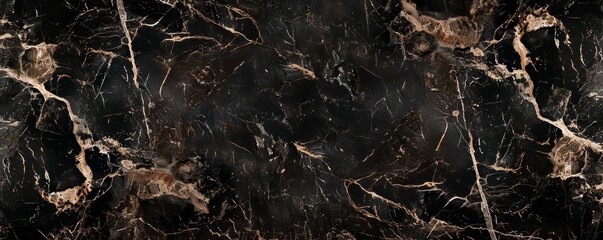 Natural black marble luxurious pattern, intricate veining for design background.