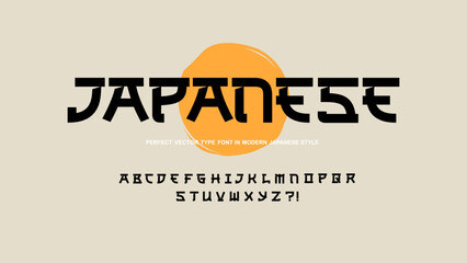 Japanese or Chinese type font calligraphy style vector. Asian Typography japan style font. English Japanese or chinese letters	
