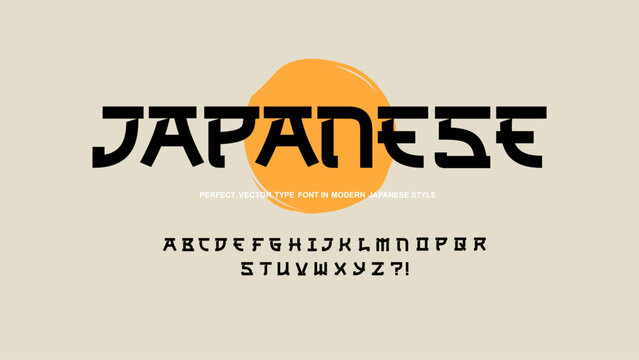 Japanese or Chinese type font calligraphy style vector. Asian Typography japan style font. English Japanese or chinese letters	
