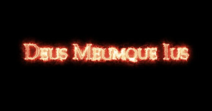 Deus meumque ius written with fire. Loop