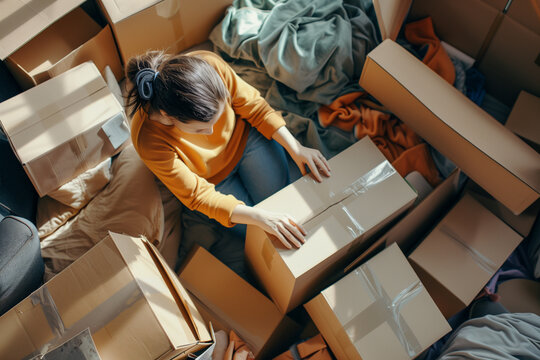 woman opening the boxes with in them with family