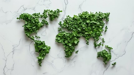 World map created out of growing new shoots of plant leaves