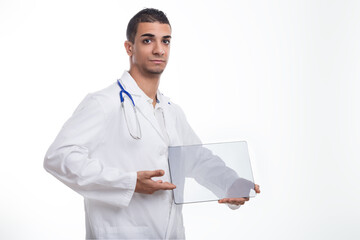 Doctor displays sleek, advanced transparent tablet