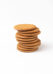 Pile of Maria biscuits on white background