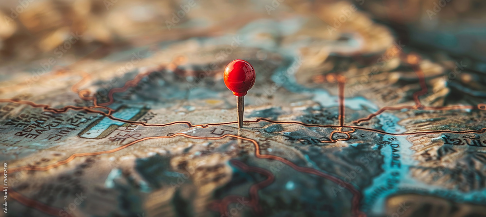 Poster location marking with a pin on a map with routes.