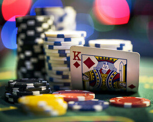 Fototapeta premium Poker cards in detail from an over-the-shoulder angle