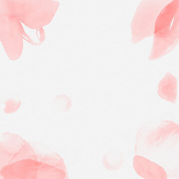 A floral watercolour frame. Peach soft pastel flowers motives. A square card illustration with a watercolour grain paper background. Leaves and flowers botanical elements. Tulips. Orchid. Lily. 