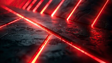 Black background with red neon lines, futuristic style, with soft sunlight render - generative ai