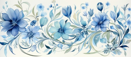 Fototapeta na wymiar of an elegant floral pattern in blue, green, and grey colors.