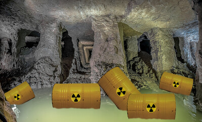 Atommüll Fässer im Bergwerk