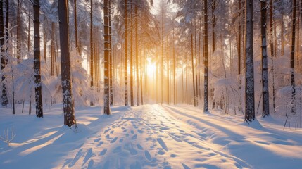 Sun Shines Through Snow-Laden Trees