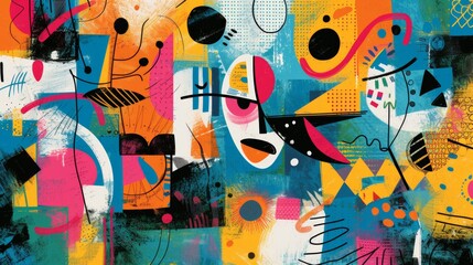 Colorful Abstract Artwork Displaying an Assortment of Shapes and Textures