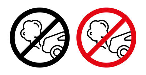 No Exhaust Gases Sign Icon Set. Vector Illustration