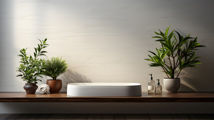 Stylish white faucet and sink in modern bathroom interior
