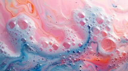 Abstract Swirls of Pink and Blue in a Colorful Soap Bubble Mixture - obrazy, fototapety, plakaty