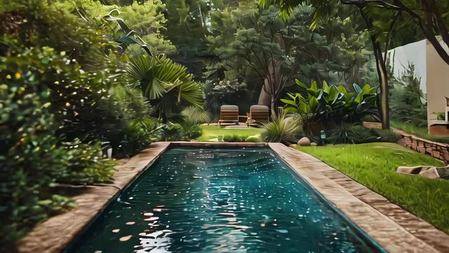 Swimming pool in a tropical garden. Luxury villa.