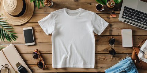 a white tank top on a wooden surface
