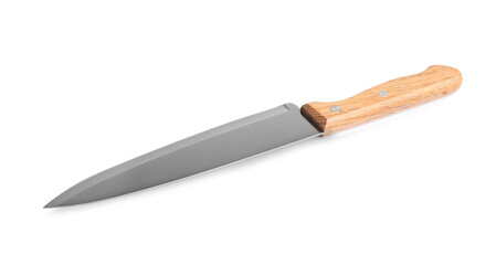 One knife with wooden handle isolated on white