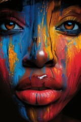 Portrait of the face of a fashionable African woman in paint close-up in
