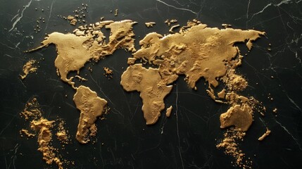 World map created out of a golden sand grains
