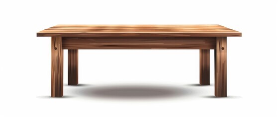 Modern realistic illustration of a brown wood table on a white background. Kitchen or office interior design element, bench or shelf mockup, empty workplace furniture.