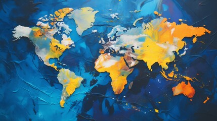 World map created out of a palette of multicolored oil paint