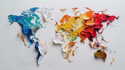 World map created out of a palette of multicolored oil paint