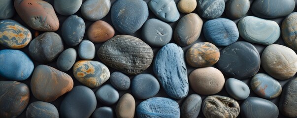 Smooth Colored Pebbles Arranged Closely on a Surface in Natural Daylight