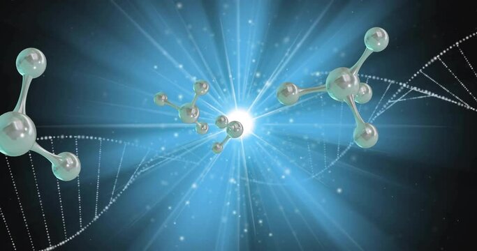 Animation of floating molecules over dna strand