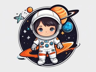 Adorable baby astronaut girl in a spacesuit. (Perfect for t-shirts, posters, prints)