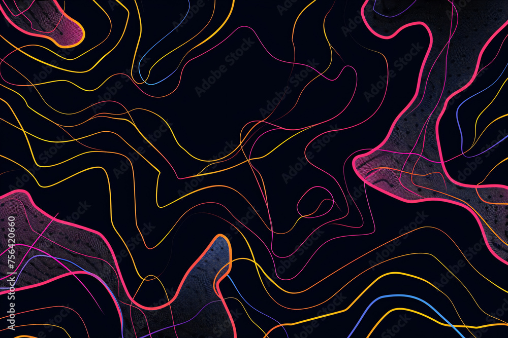 Poster abstract neon line patterns on a dark background