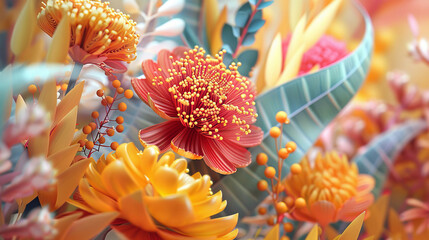 Fototapeta premium A colorful bouquet of flowers with a bright orange center