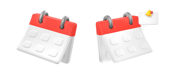 Minimal 3d calendar set icon illustration with reminder on transparent background