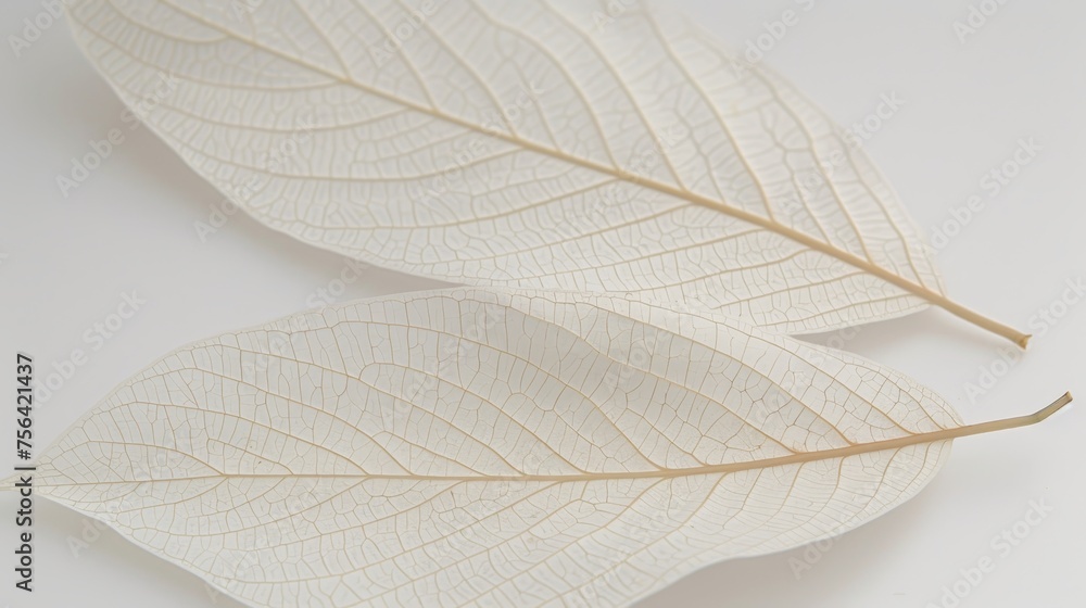 Poster illuminated white tree leaf skeleton texture background close up with detailed patterns