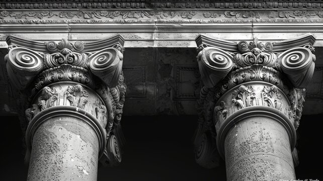 Intricate Corinthian Column Capitals in a Classical Architecture Setting