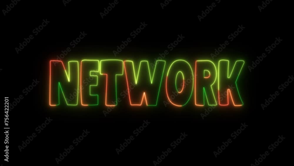 Poster neon network text animation. glowing network word animated.