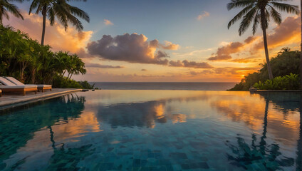 Obrazy na Plexi  Tropikalny Raj przy Zachodzie Słońca