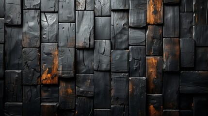 Close Up of a Wall Constructed With Wooden Blocks - obrazy, fototapety, plakaty
