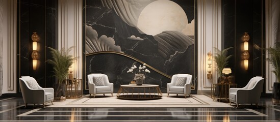 Art Deco Style Interior with Marble Wall 