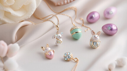 Delicate Girls' Easter Jewelry Set with Bunny and Egg Charms