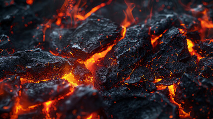 Close-up of glowing embers and flames.