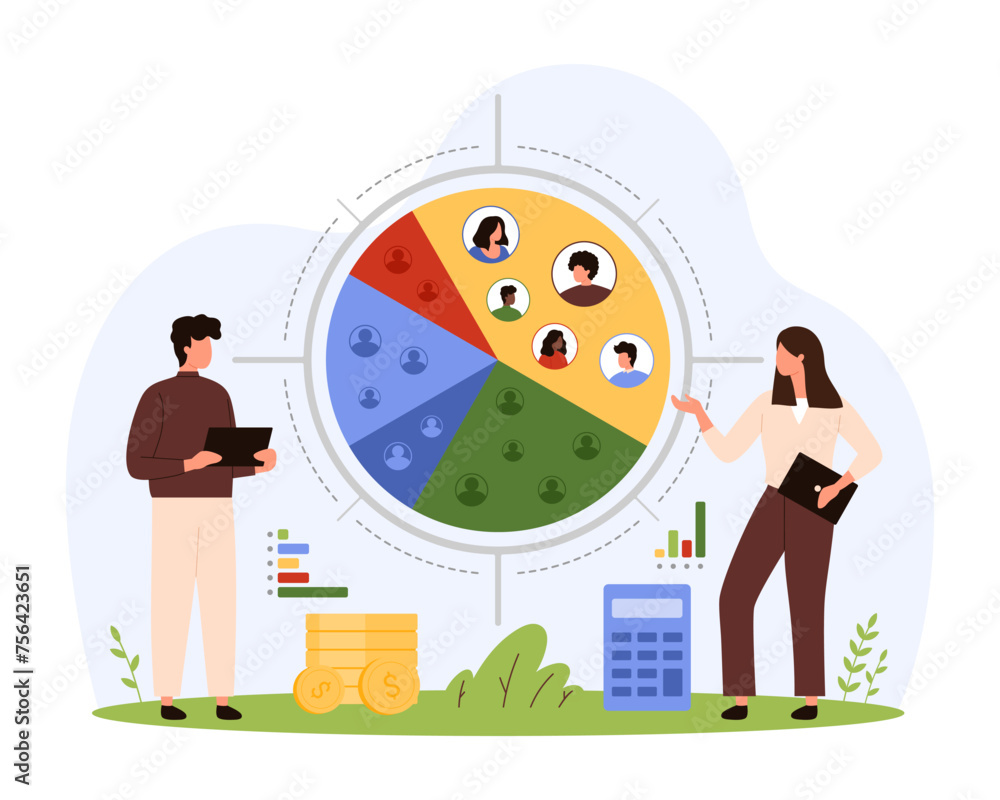 Poster target audience research, marketing analysis of focus groups and customer behavior. tiny people stud